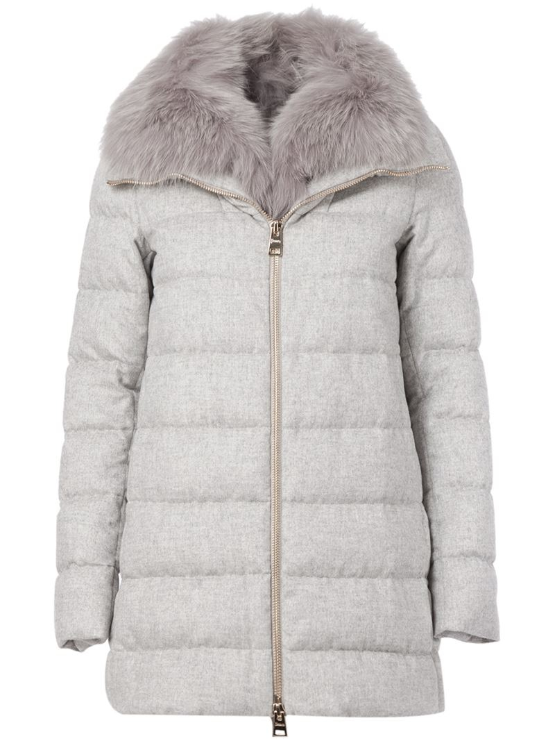 Herno Fur Trimmed Padded Jacket in Gray | Lyst