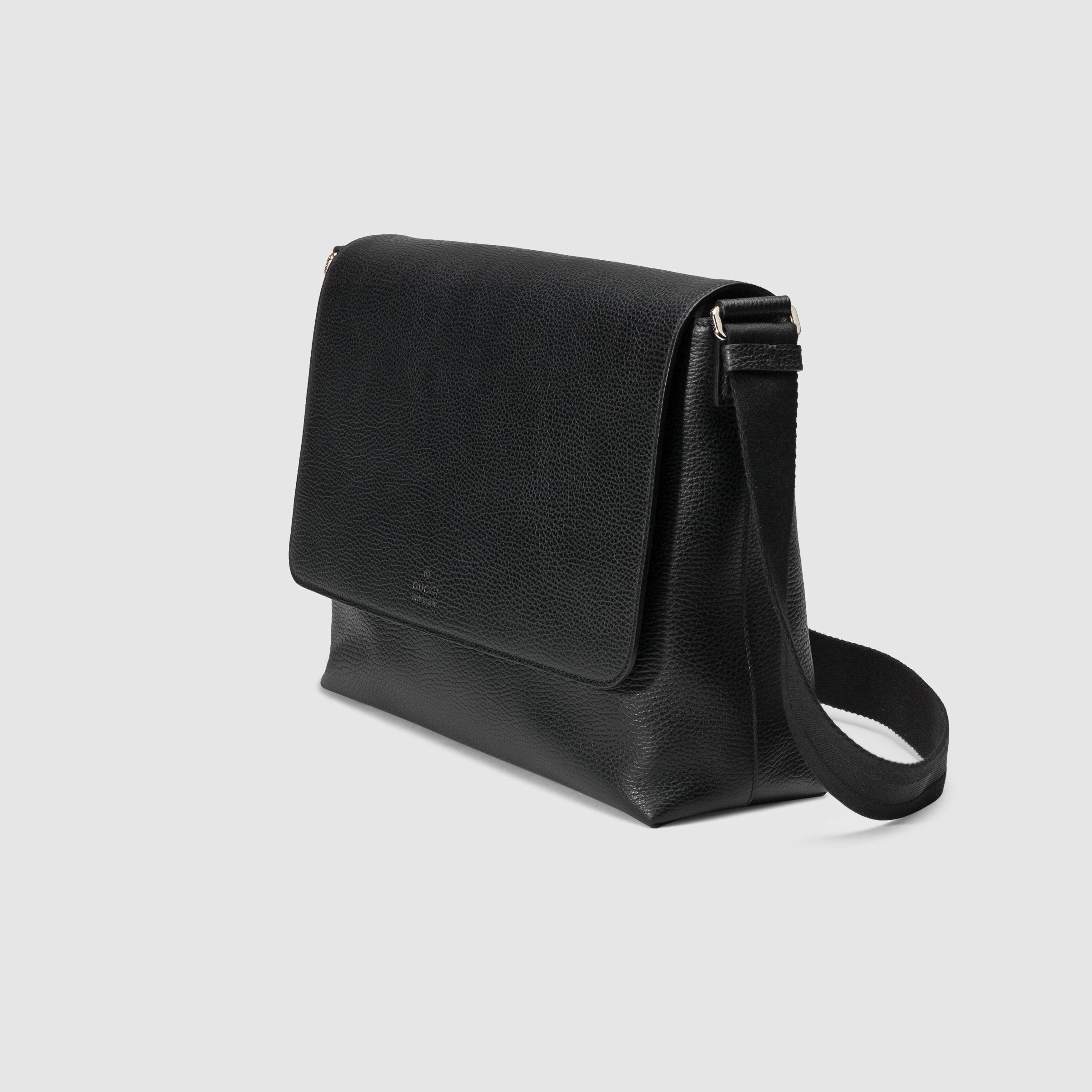 gucci black leather messenger bag