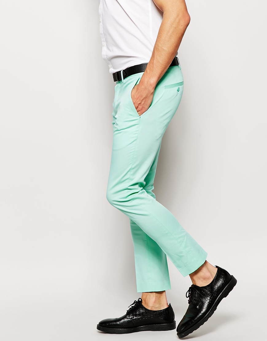 ASOS Super Skinny Fit Smart Cropped Trousers In Mint in Green for Men