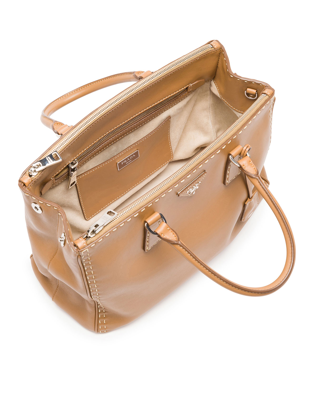 Prada City Calf Double-Zip Executive Tote in Beige (camel) | Lyst