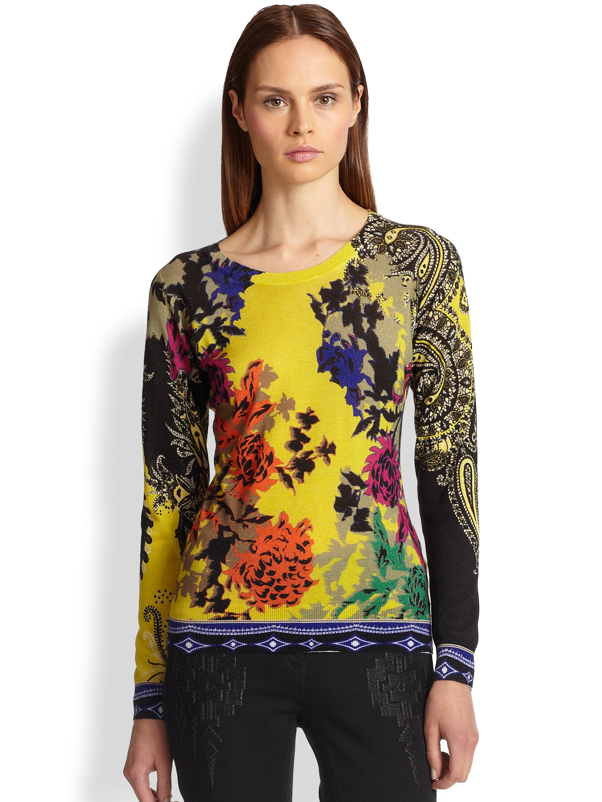 Lyst - Etro Peonyprint Silk Cashmere Sweater