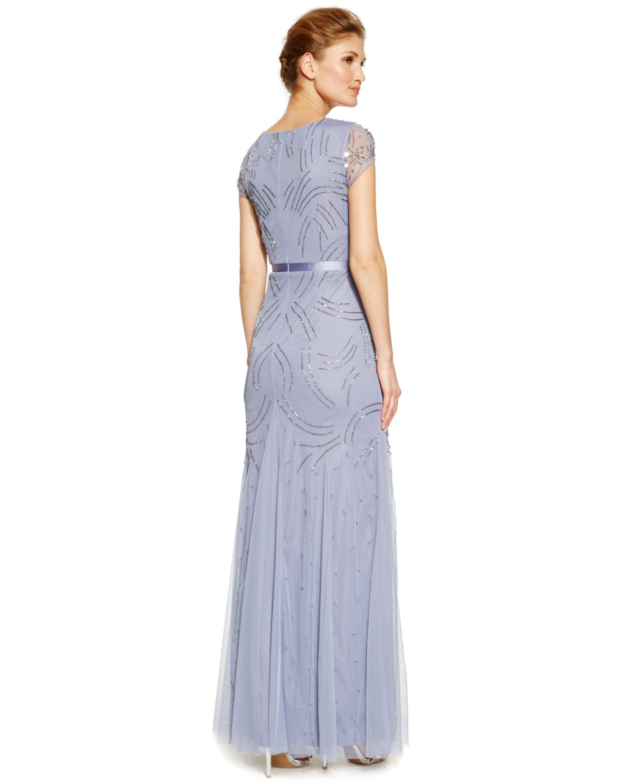 Chiffon Beaded Cap Sleeve Gown