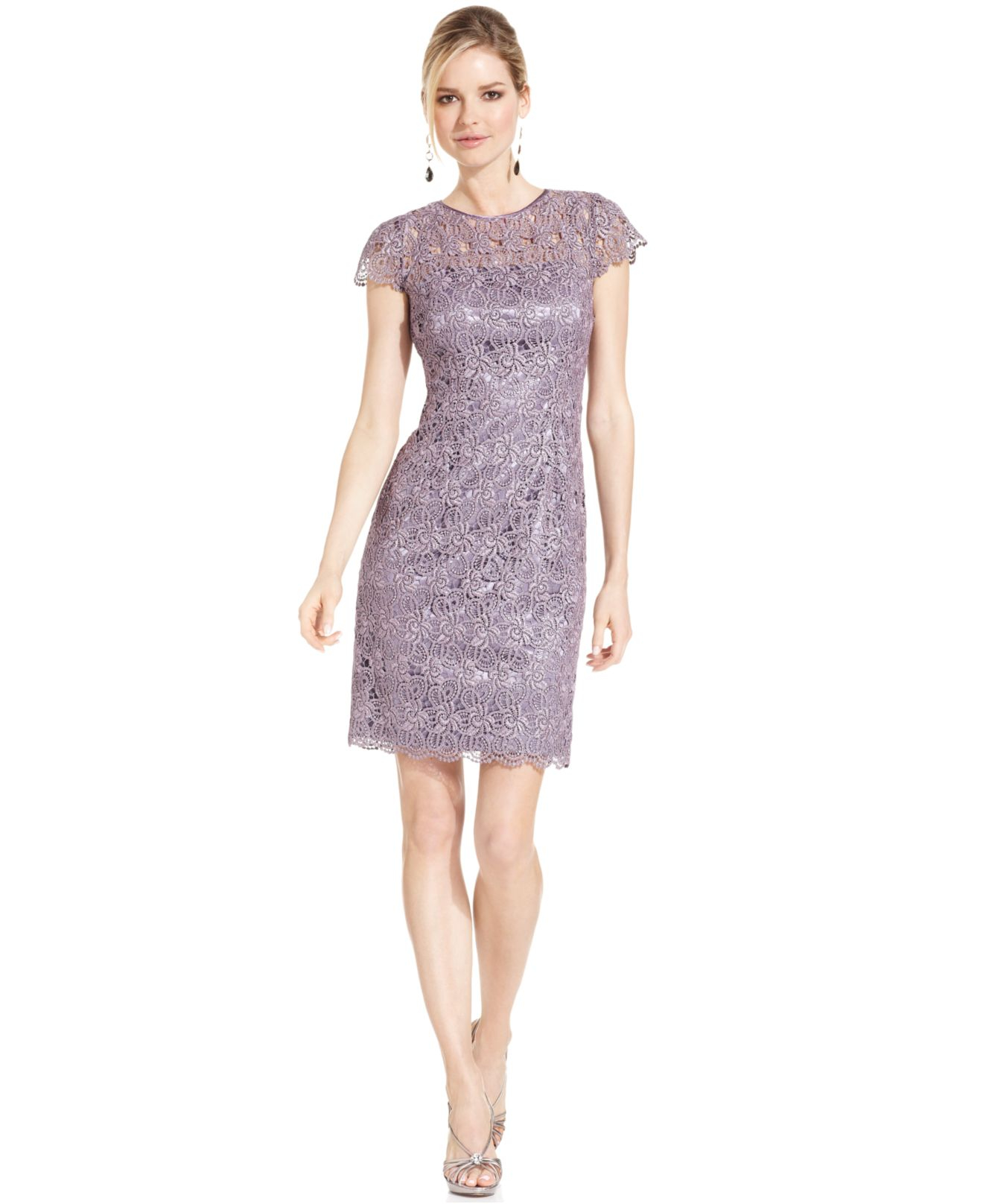 Lyst Patra CapSleeve Metallic Lace Cocktail Dress in Purple