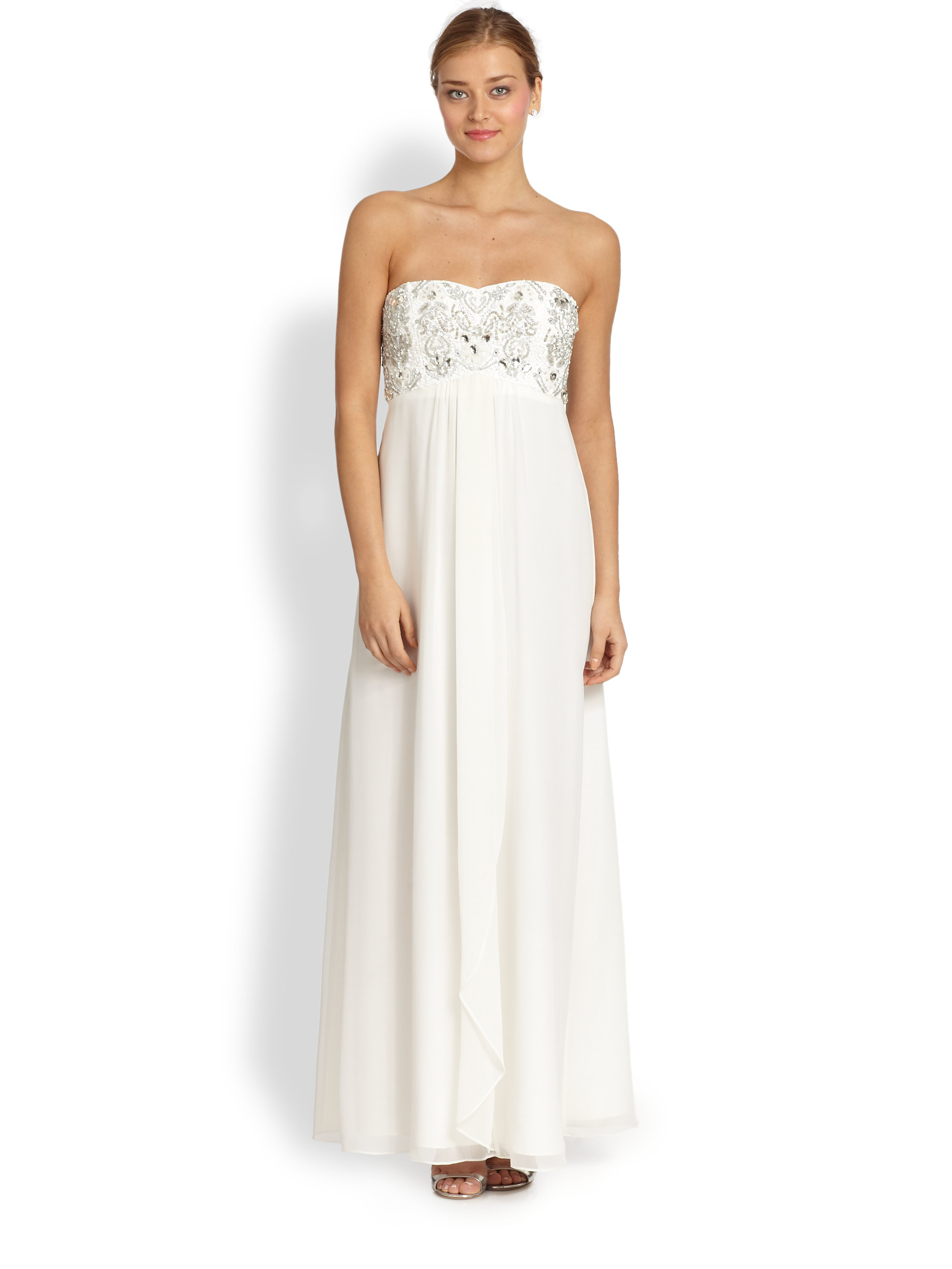 Lyst - Aidan Mattox Embellished Strapless Empire Gown in Gray