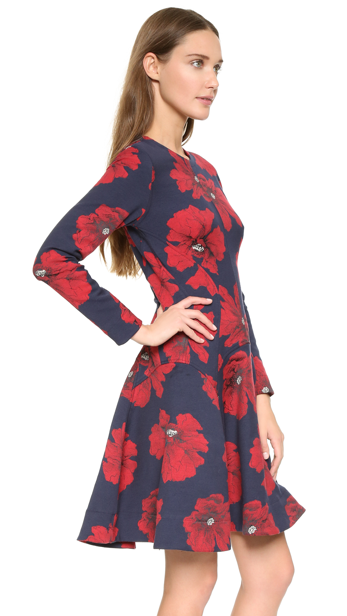 Lela Rose Cotton Tailored Flare Dress in Navy/Poppy (Blue ...