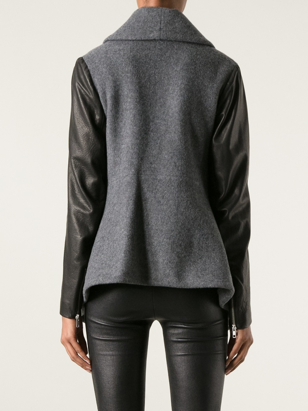 Theory Faux Leather Sleeve Jacket in Gray Lyst