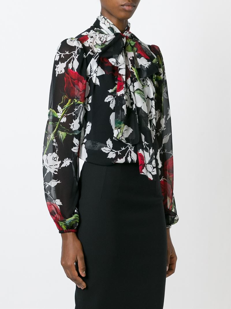 Lyst - Dolce & Gabbana Rose Print Blouse in Black