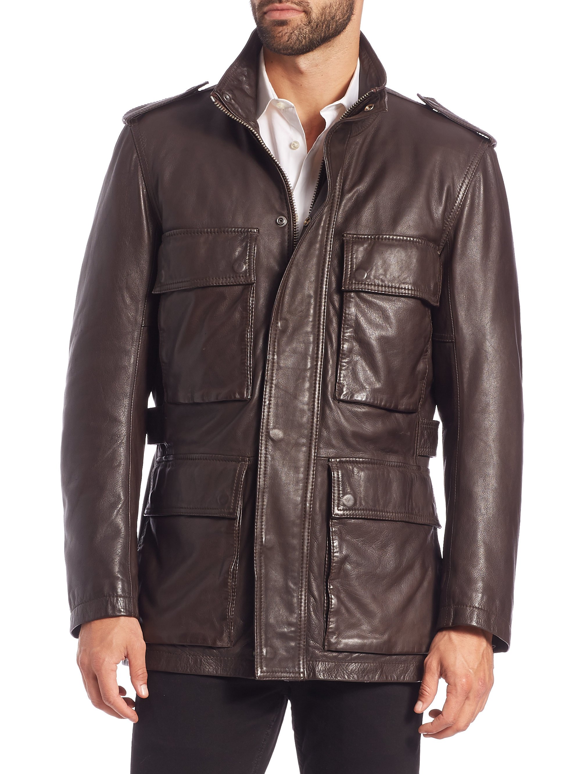 Andrew Marc Four-pocket Leather Jacket in Espresso (Brown) for Men - Lyst