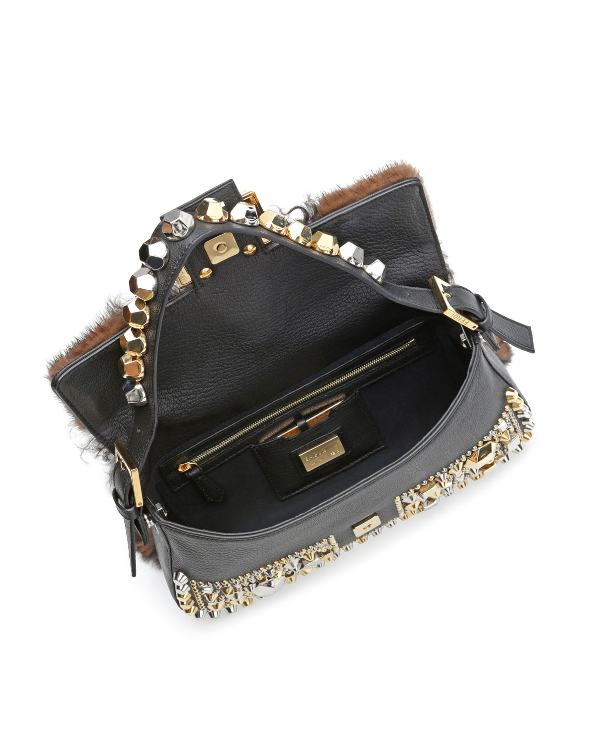 Lyst - Fendi Baguette Stud Embellished Fur Bag in Black