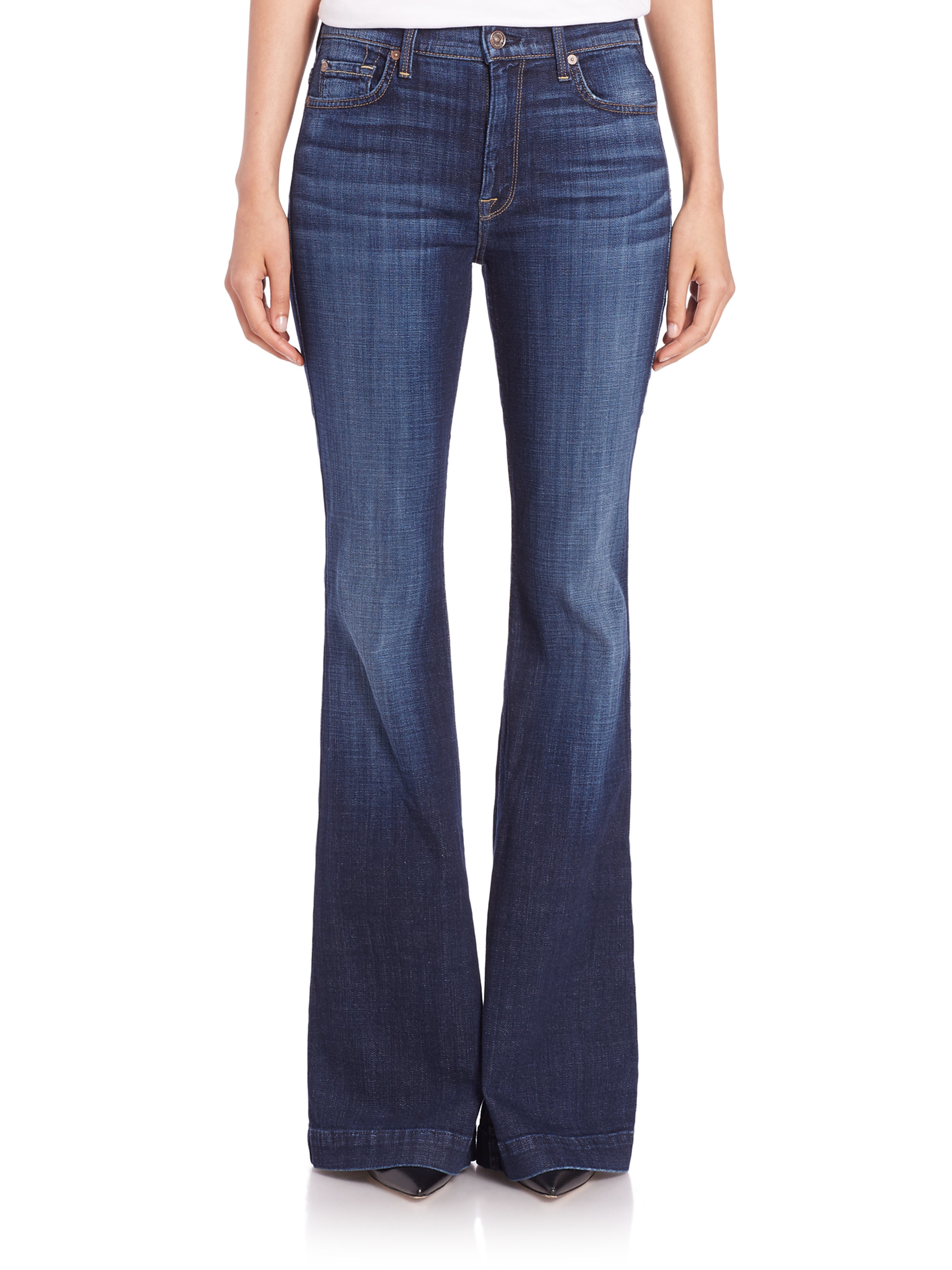 7 For All Mankind Denim Ginger Distressed Tailorless Flared Jeans in ...