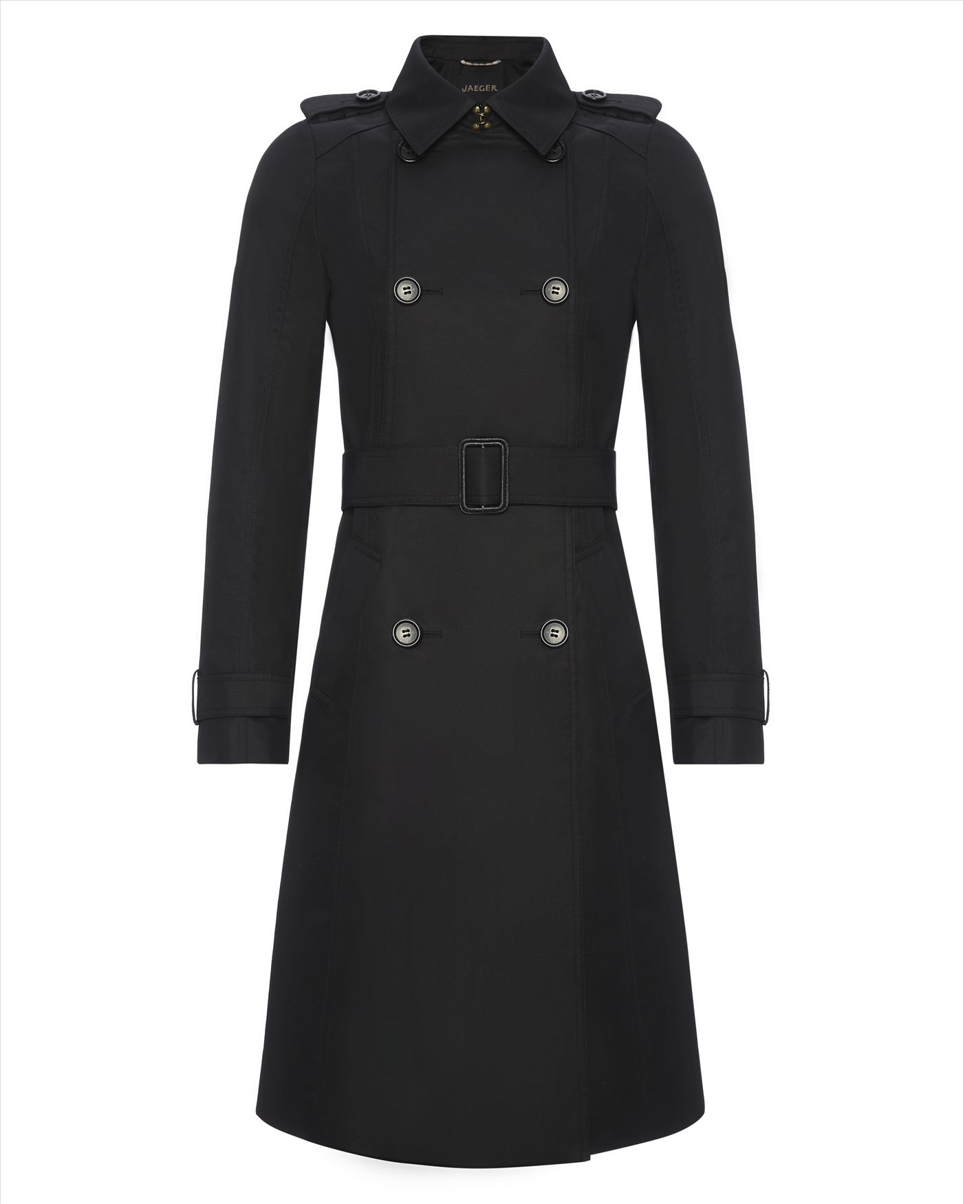 Jaeger Cotton Classic Trench Coat in Black | Lyst
