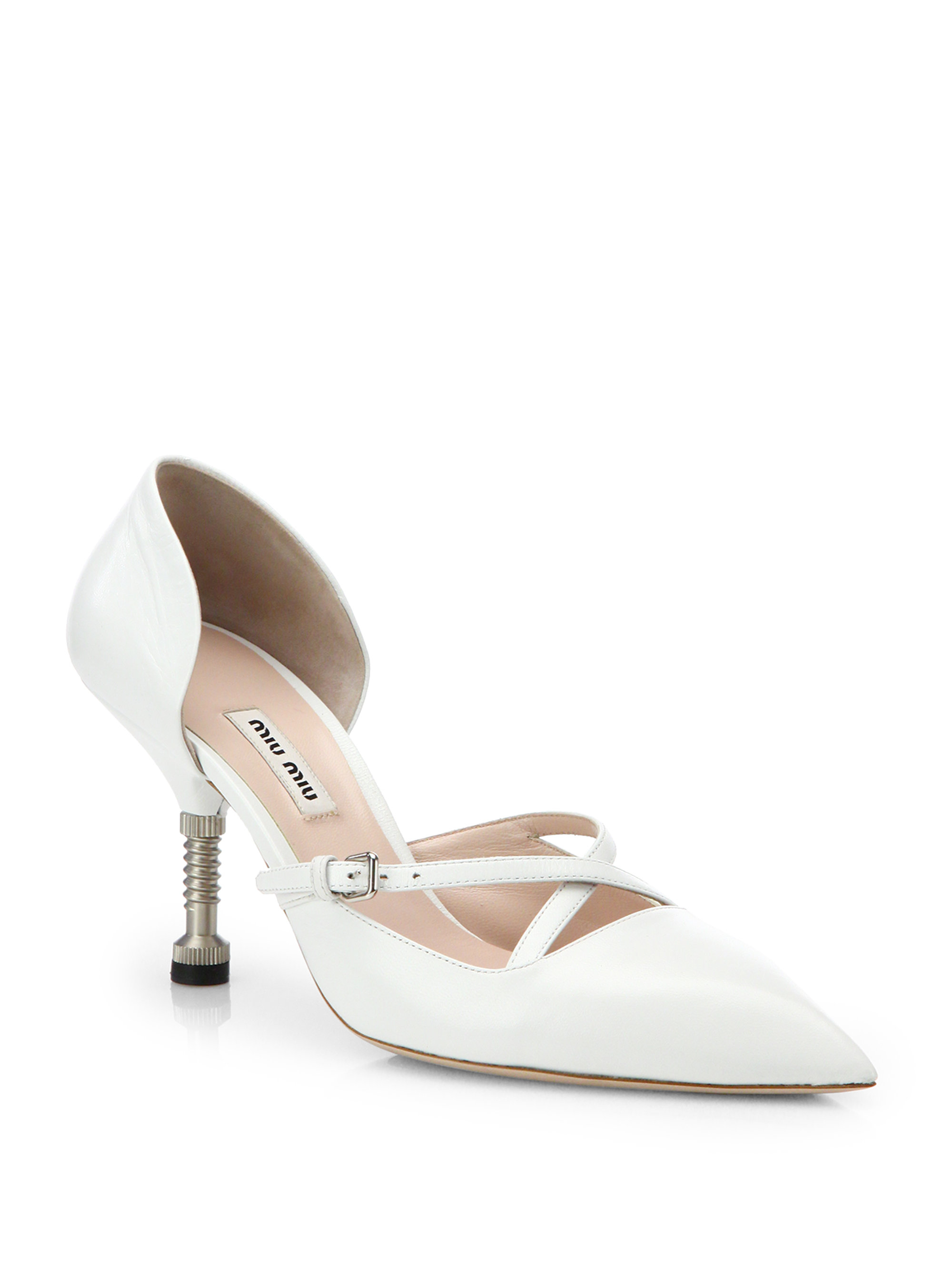 Lyst - Miu Miu Leather Point-Toe Metal Heel D'Orsay Pumps in White