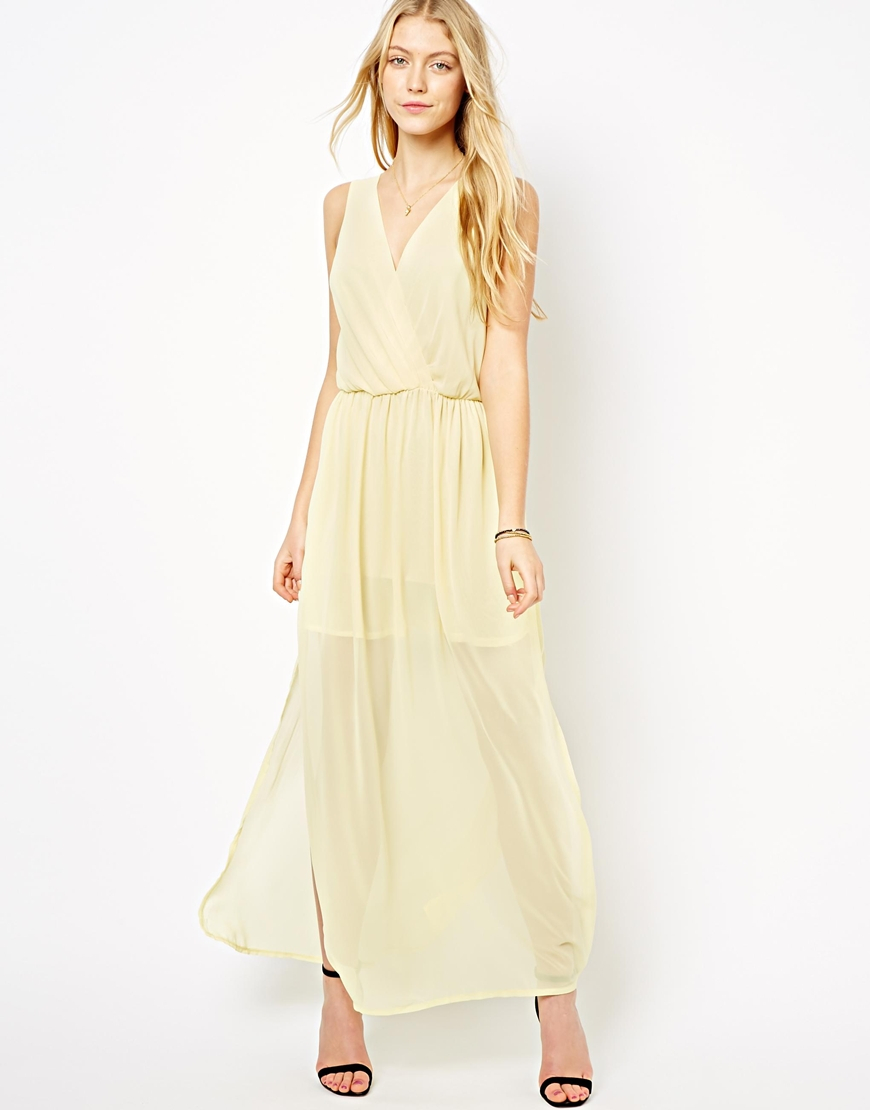 maxi dress with sheer overlay