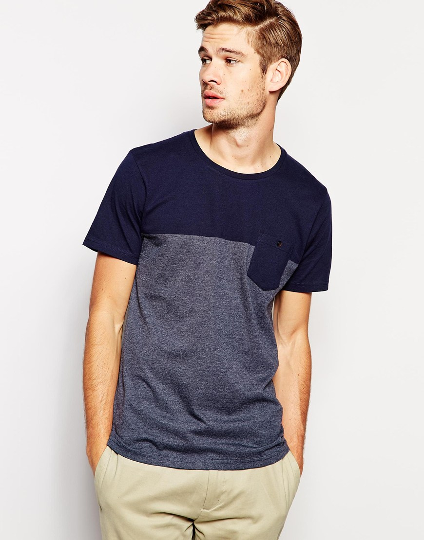 Selected Selected T-shirt In Color Block in Blue for Men | Lyst