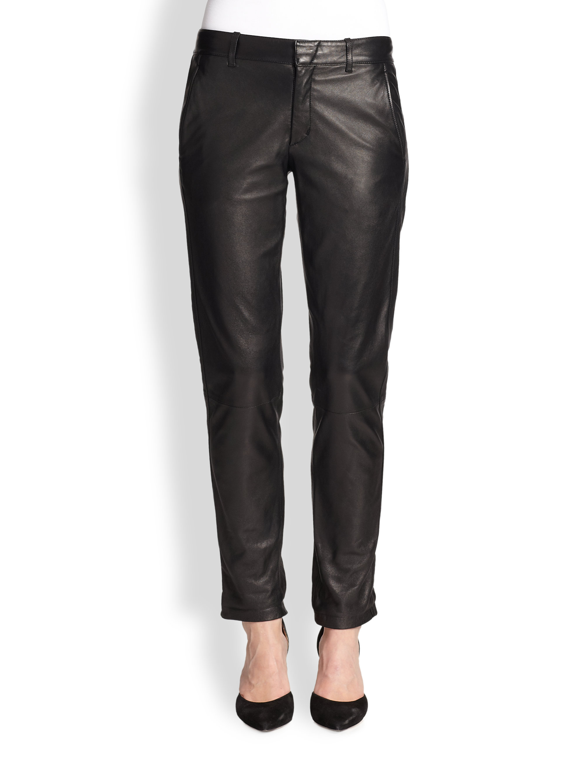 Vince Leather Straight-Leg Pants in Black - Lyst