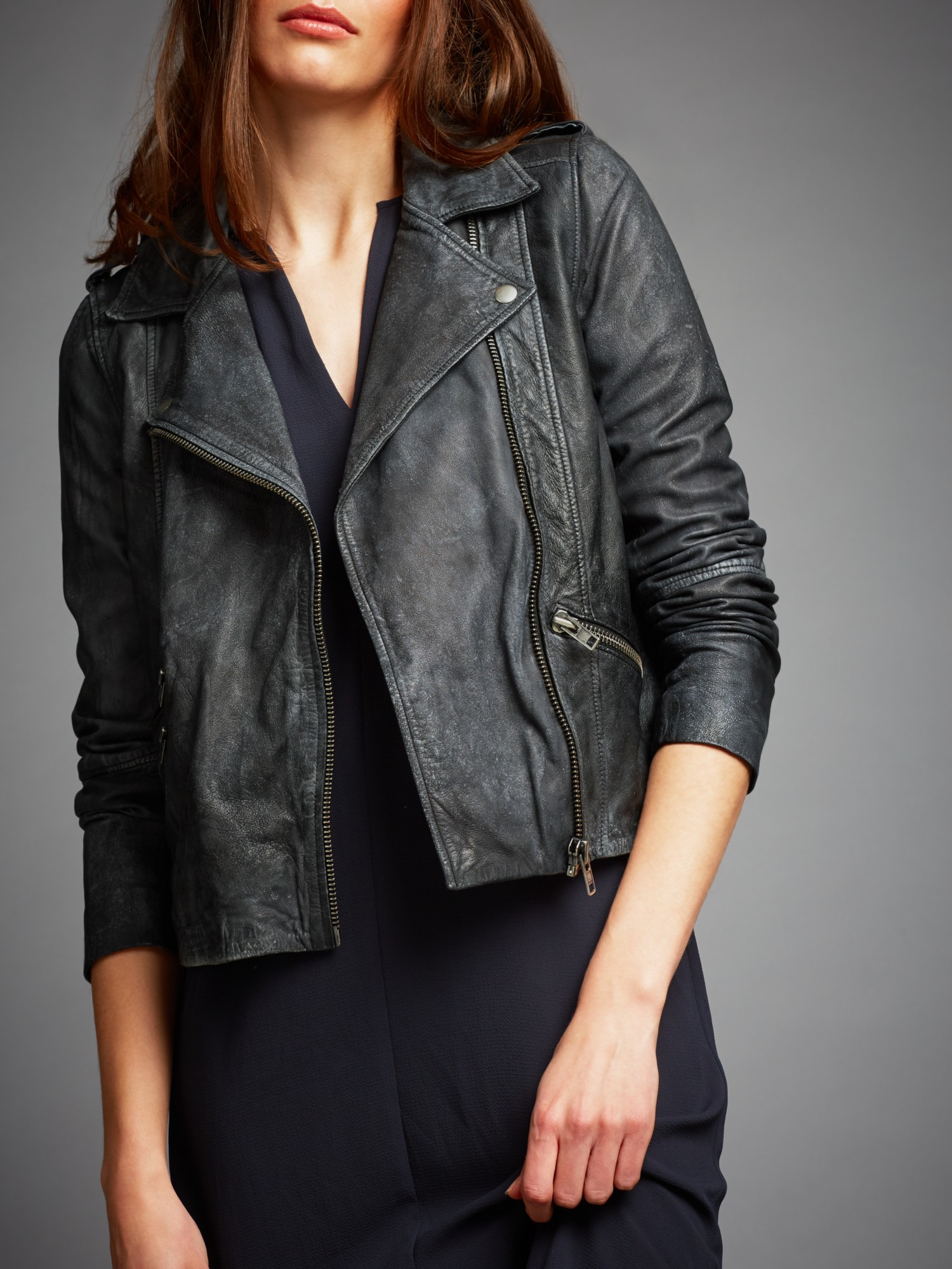 Minimum Kara Leather Jacket In Dark Grey Gray Lyst