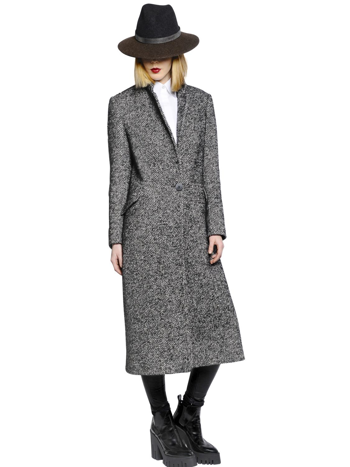 Lyst Tagliatore 0205 Wool Blend Herringbone Coat In Gray