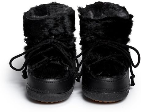 Ikkii Rabbit Fur Leather Sheepskin Shearling Moon Boots in Black | Lyst