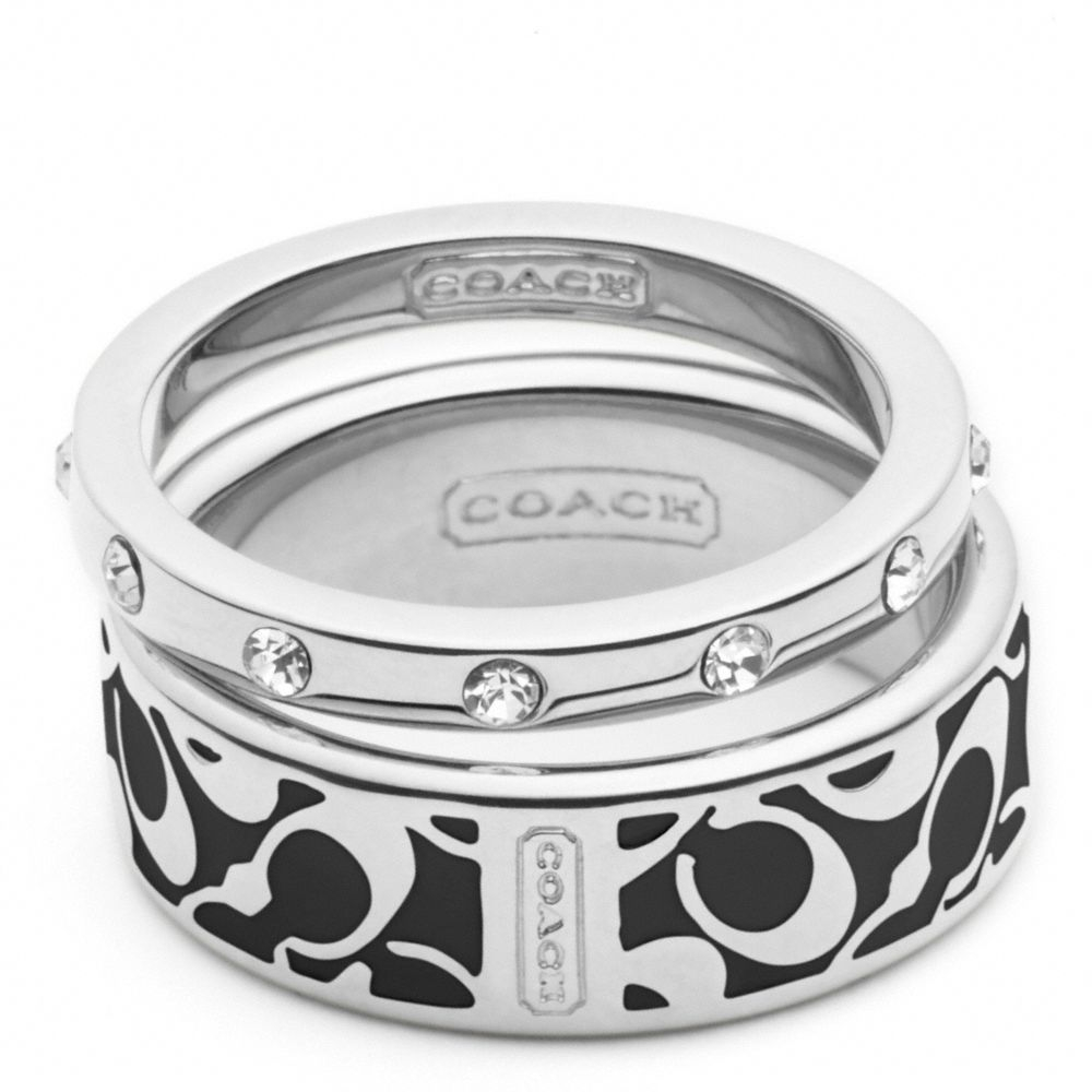 COACH Enamel Signature Ring Set in Black Lyst