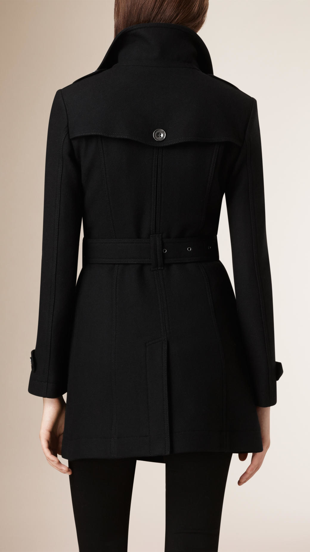 Burberry Short Double Wool Twill Trench Coat in Black - Lyst