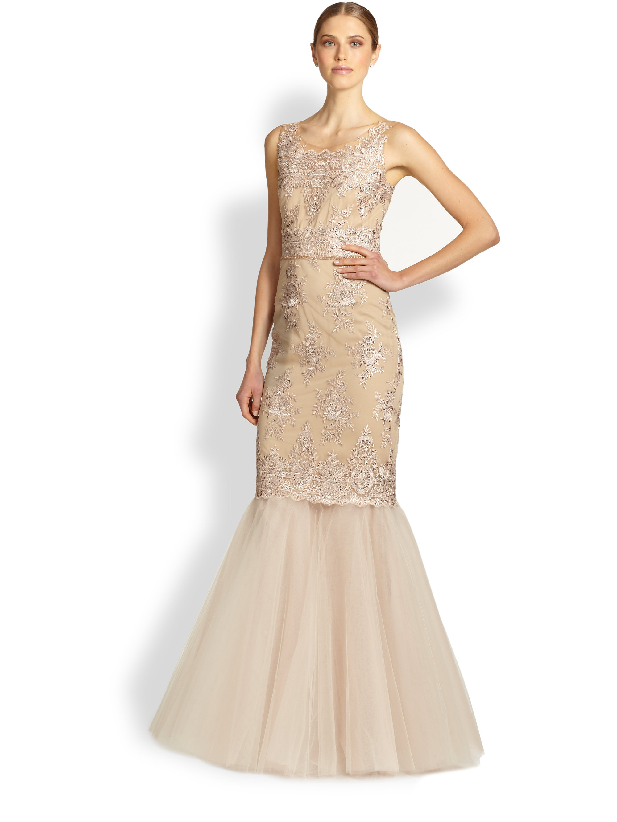 marchesa notte embroidered tulle gown