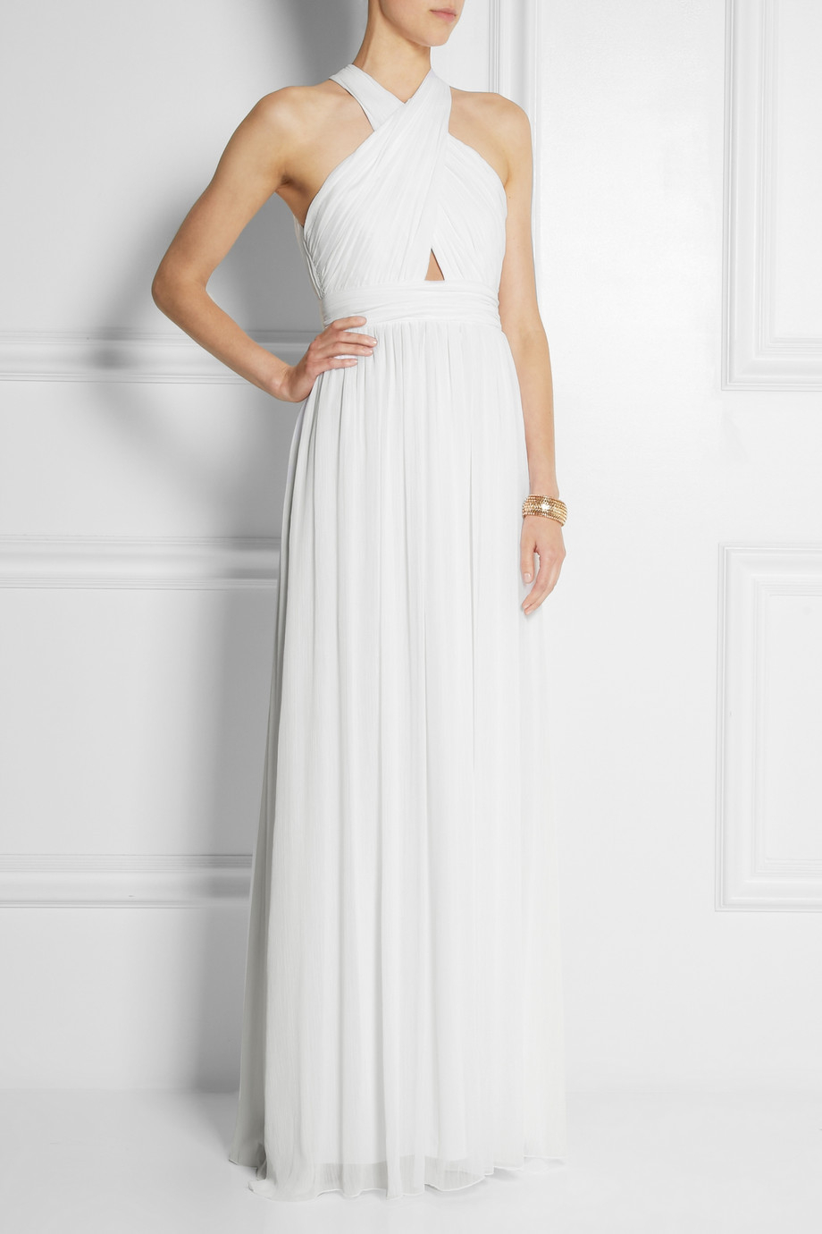 Alice + Olivia Jaelyn Cutout Chiffon Maxi Dress in White - Lyst