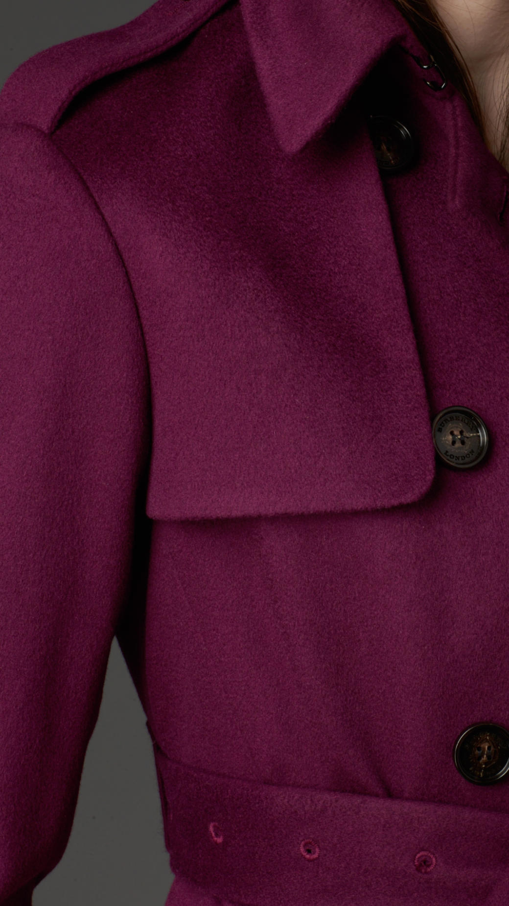 Burberry Long Double Cashmere Trench Coat in Purple | Lyst
