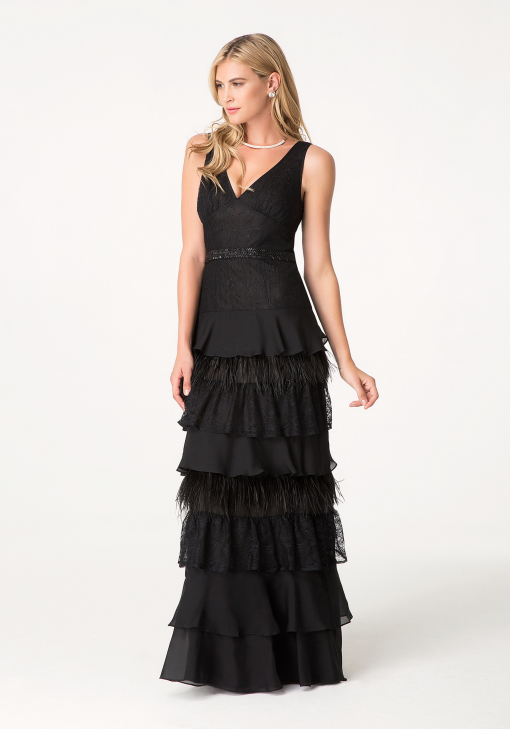 long feather gown