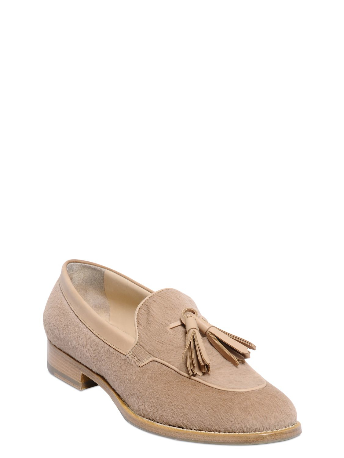 Max Mara Ponyskin & Leather Loafers With Tassels in Rose (Natural