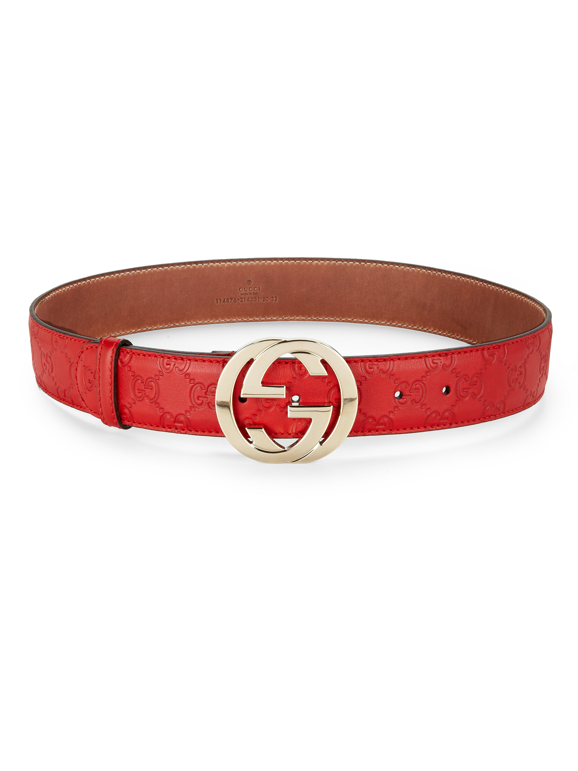 Lyst - Gucci Interlocking G Buckle Leather Belt in Red