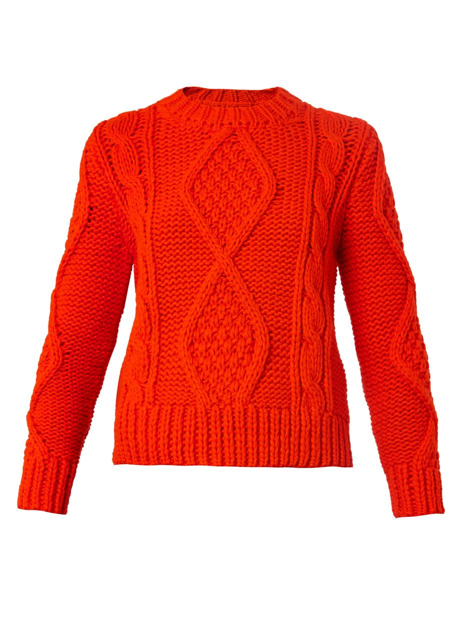 Mm6 by maison martin margiela Cable-Knit Cropped Sweater in Red | Lyst