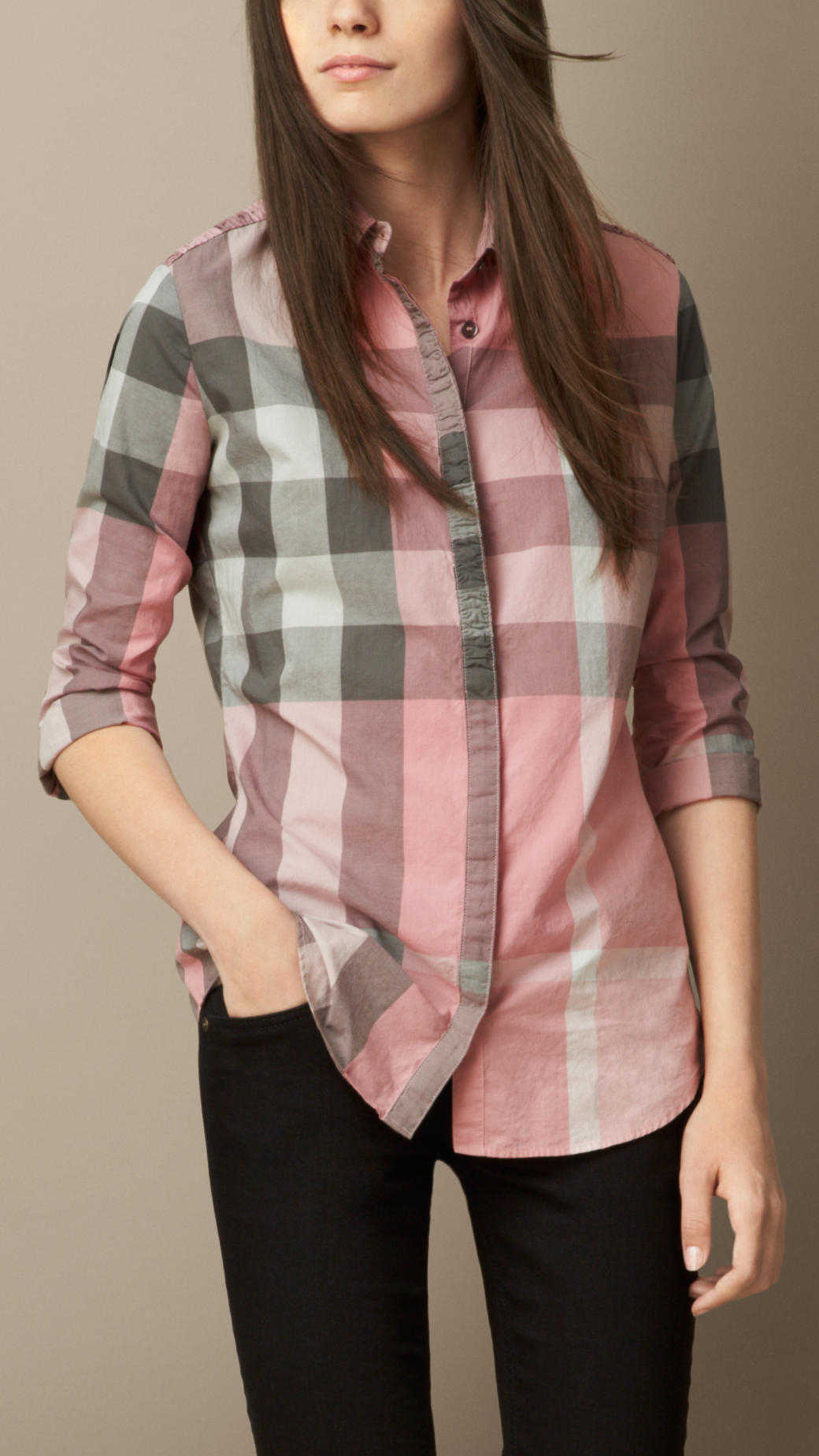 Lyst - Burberry Check Cotton Shirt in Pink
