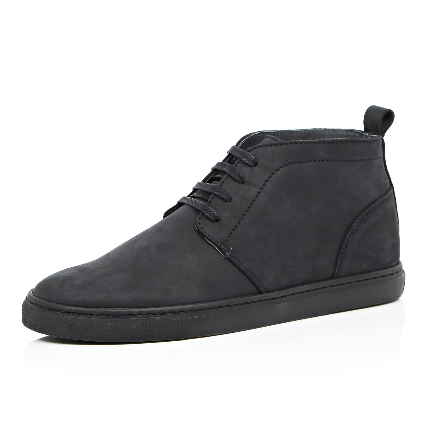 River island Black Nubuck Leather Trainers in Black for Men | Lyst
