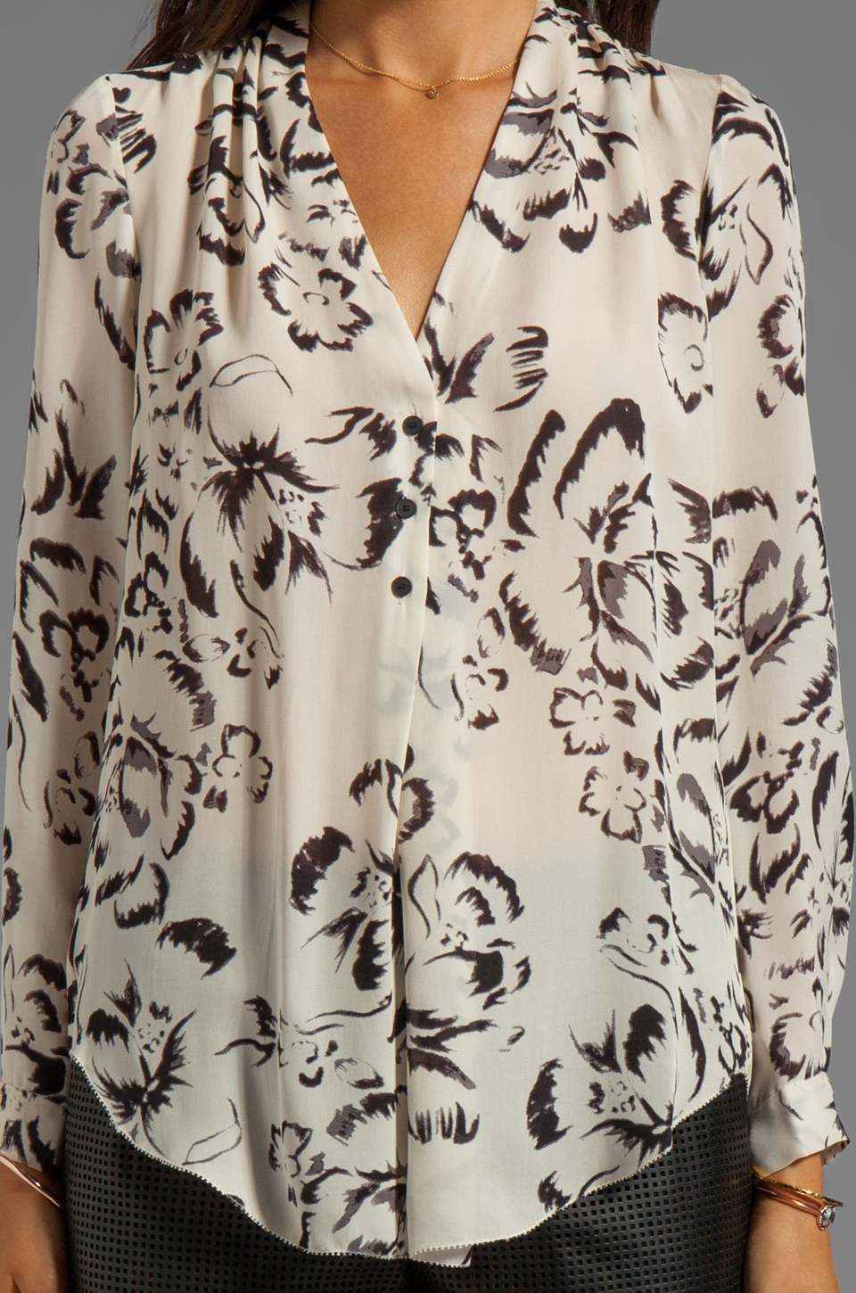 rebecca taylor artisanal flower blouse in ivory in cream