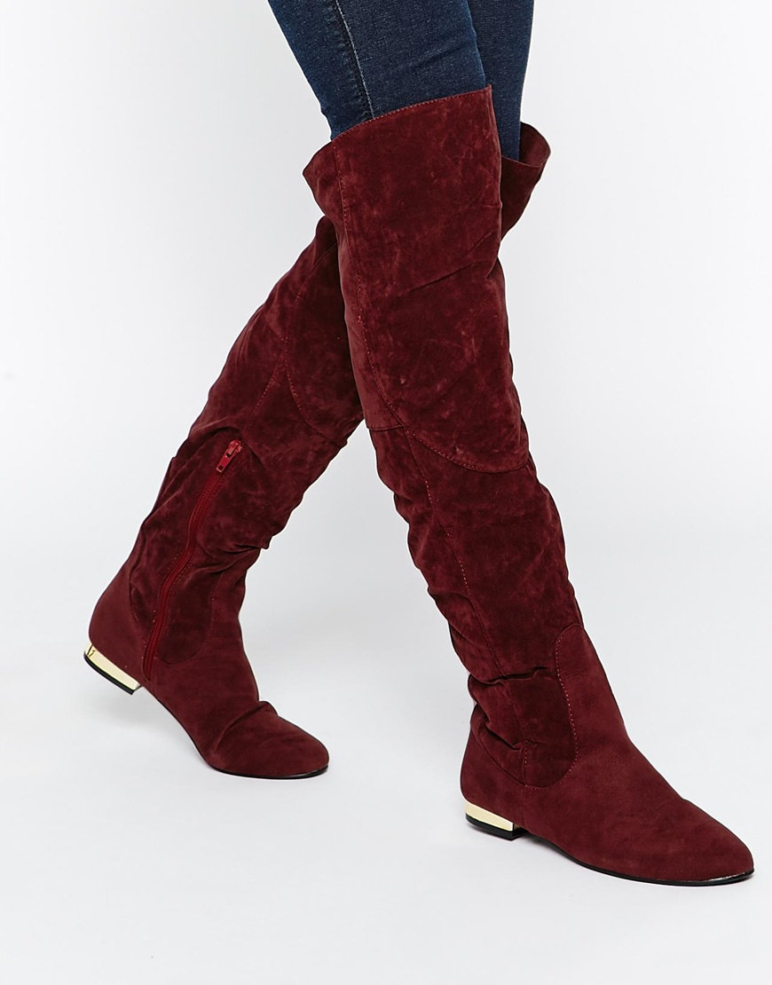 red over the knee boots flat