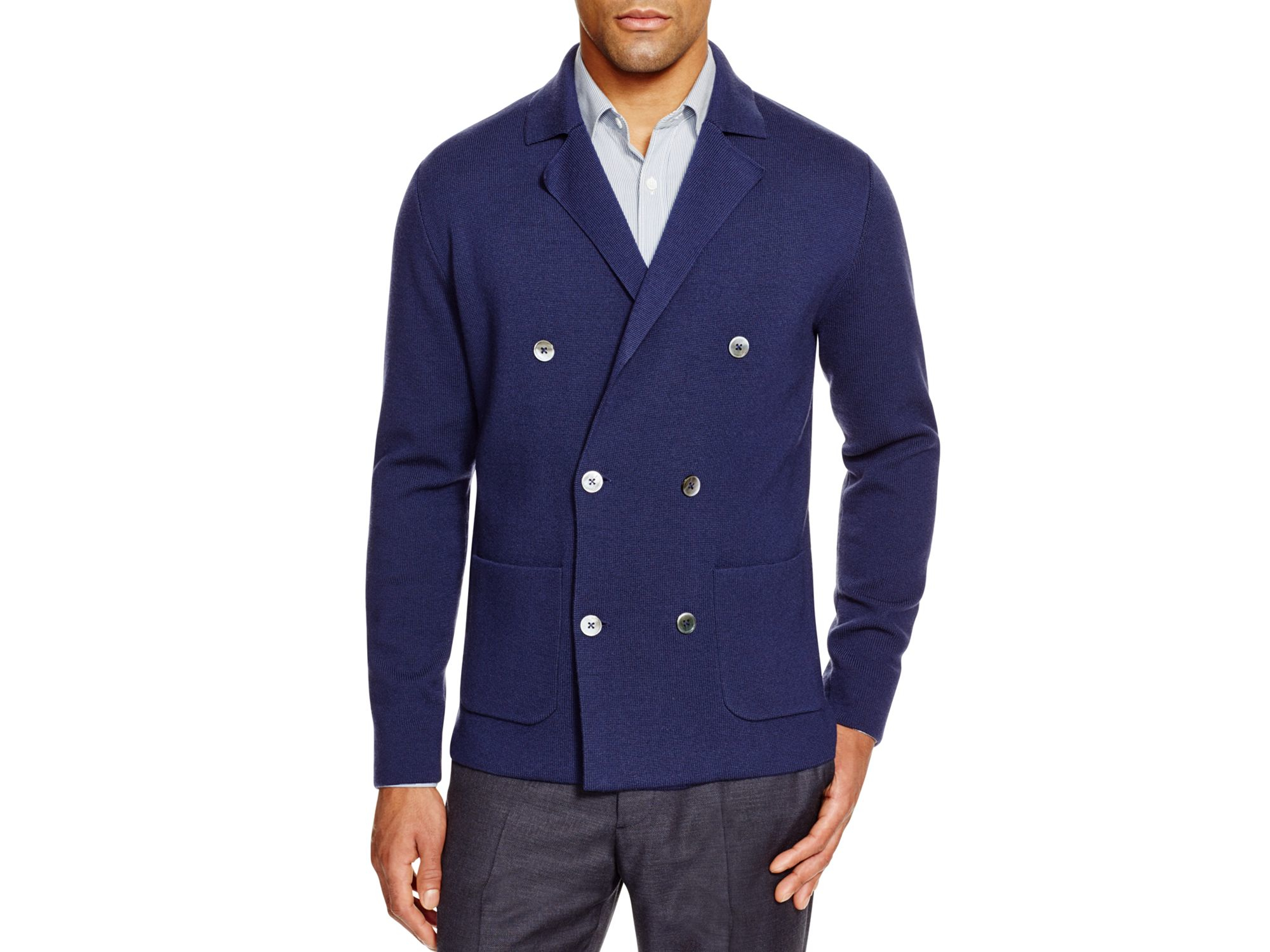 Hardy Amies Knit Double Breasted Cardigan in Blue for Men | Lyst