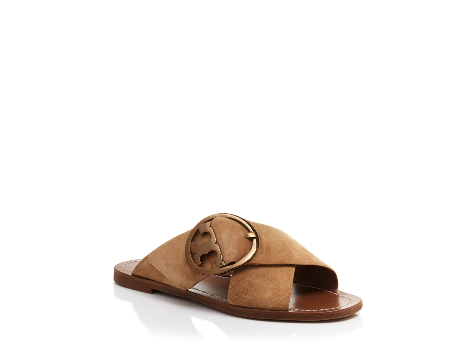 Tory Burch Flat Slide Sandals - Thames Criss Cross in Brown - Lyst