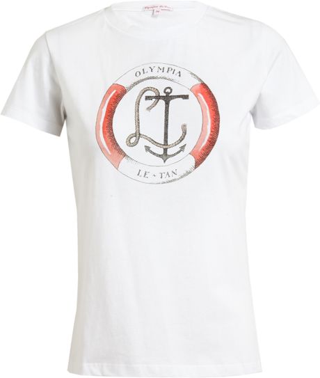 Olympia Le-tan Anchor Illustrated Cotton Tshirt in White | Lyst