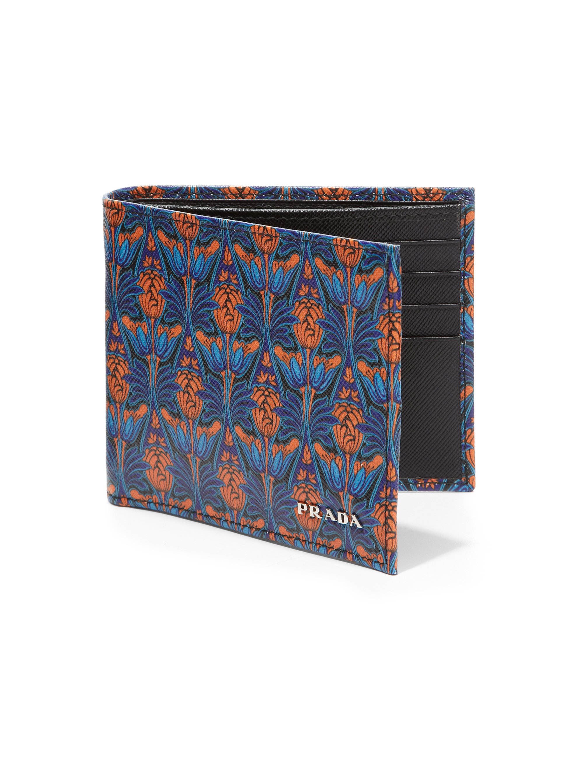 Prada Saffiano Print Bifold Wallet in Blue-Orange (Orange) for Men - Lyst