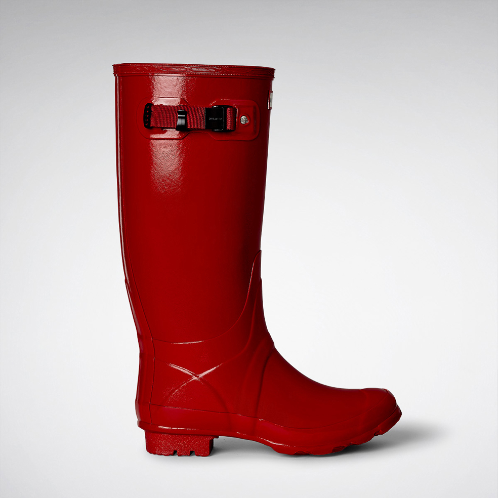 Hunter Huntress Gloss Wider Calf Rain Boots in Red (pillar box red) | Lyst