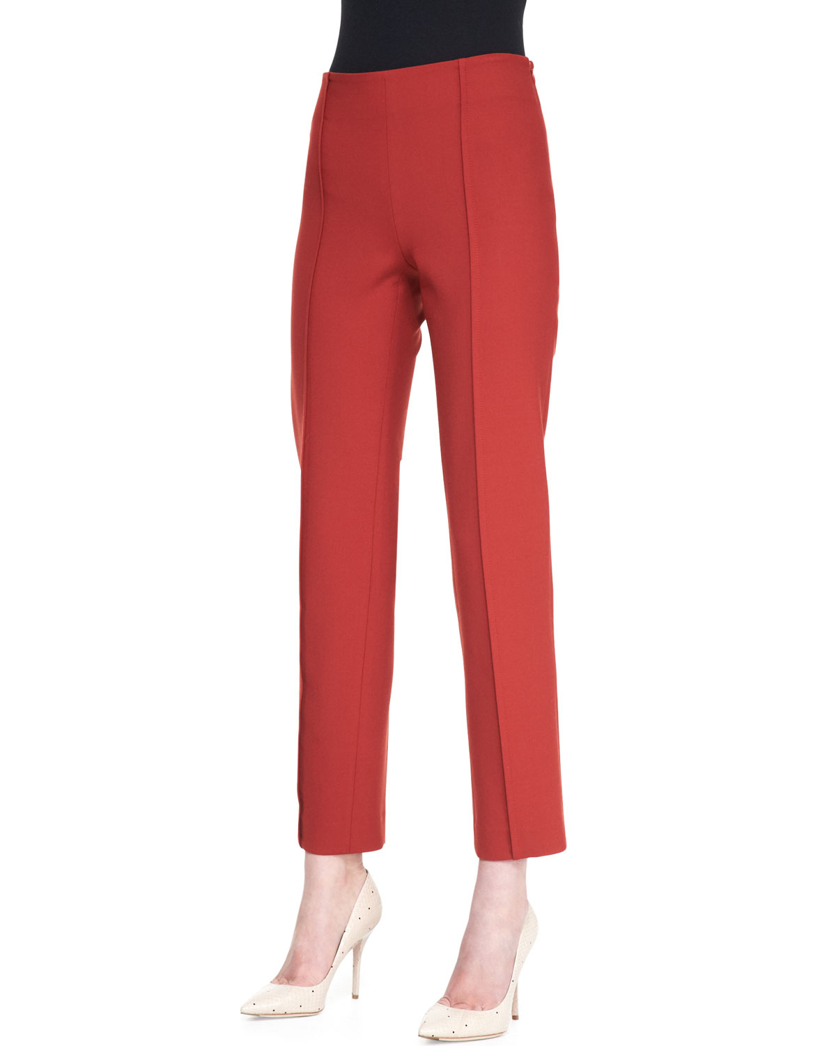 Lyst - Carolina Herrera Cropped Stretch Wool Straight-leg Pants in Red