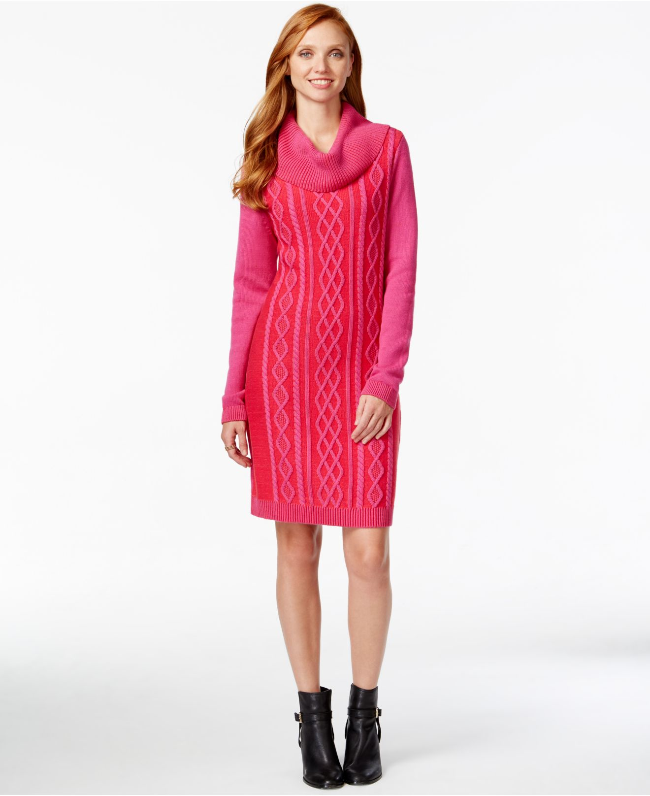 hot pink off the shoulder sweater dress