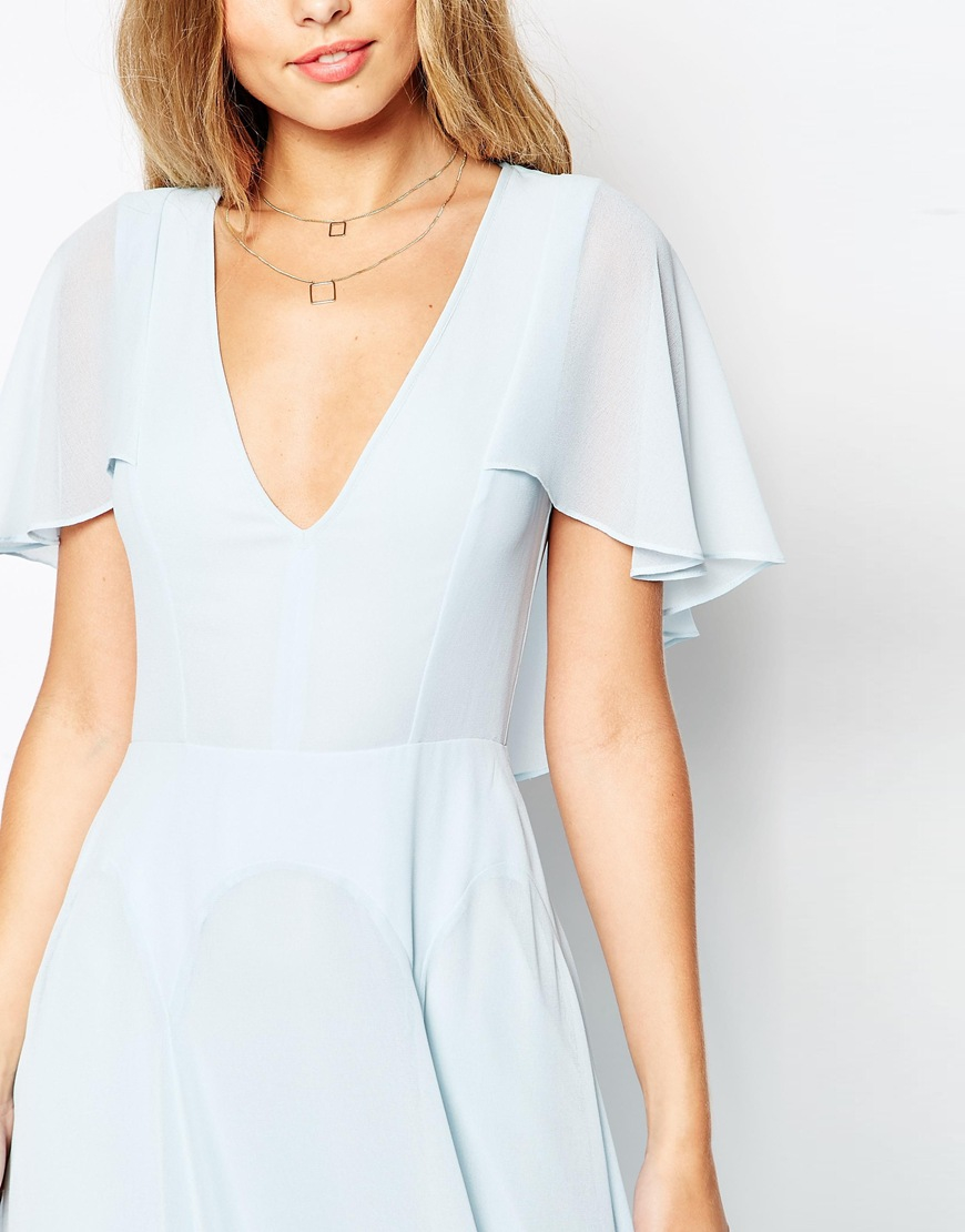 light blue flutter sleeve dress