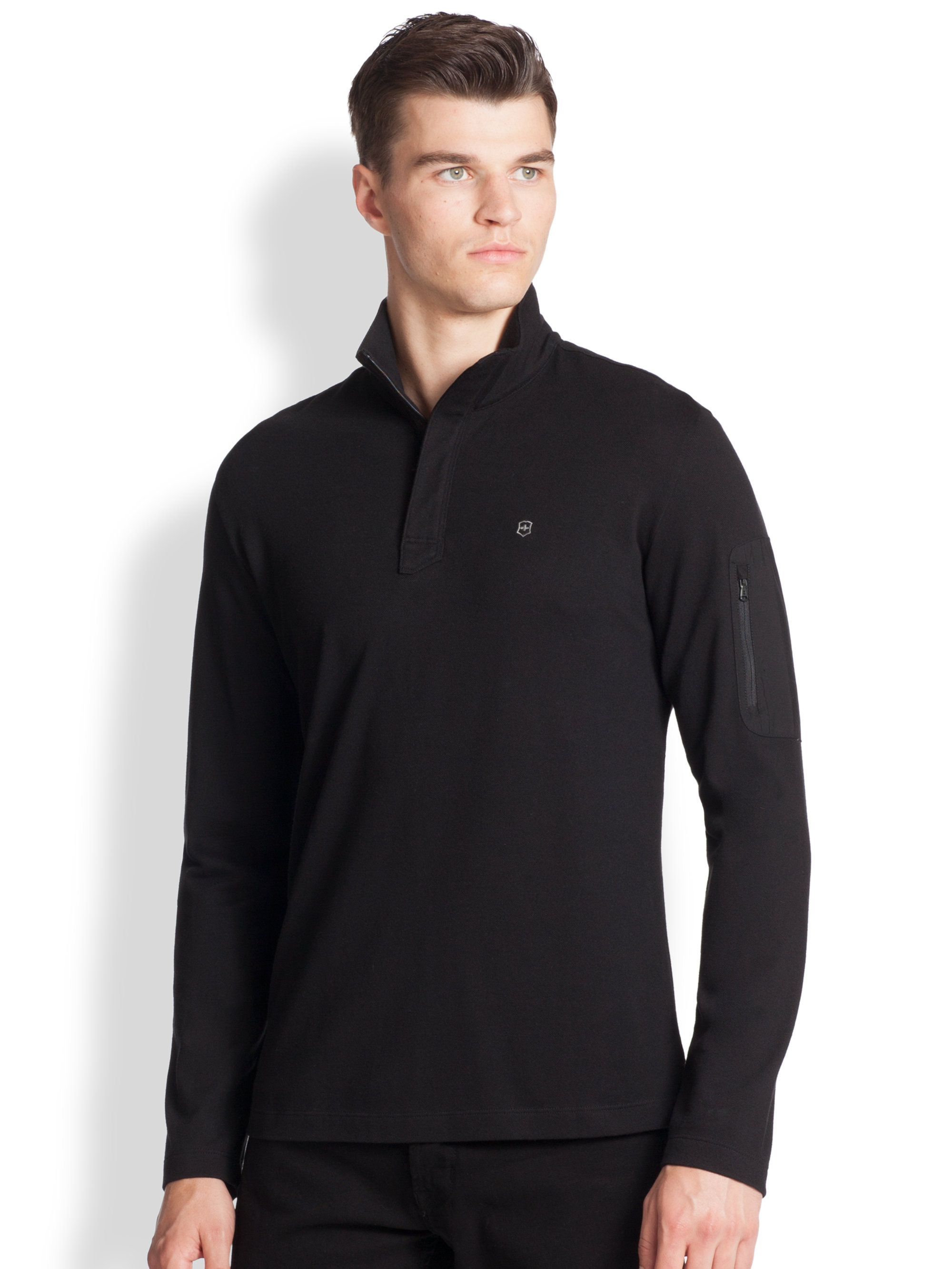 Download Victorinox Mock Zip Polo in Black for Men - Lyst
