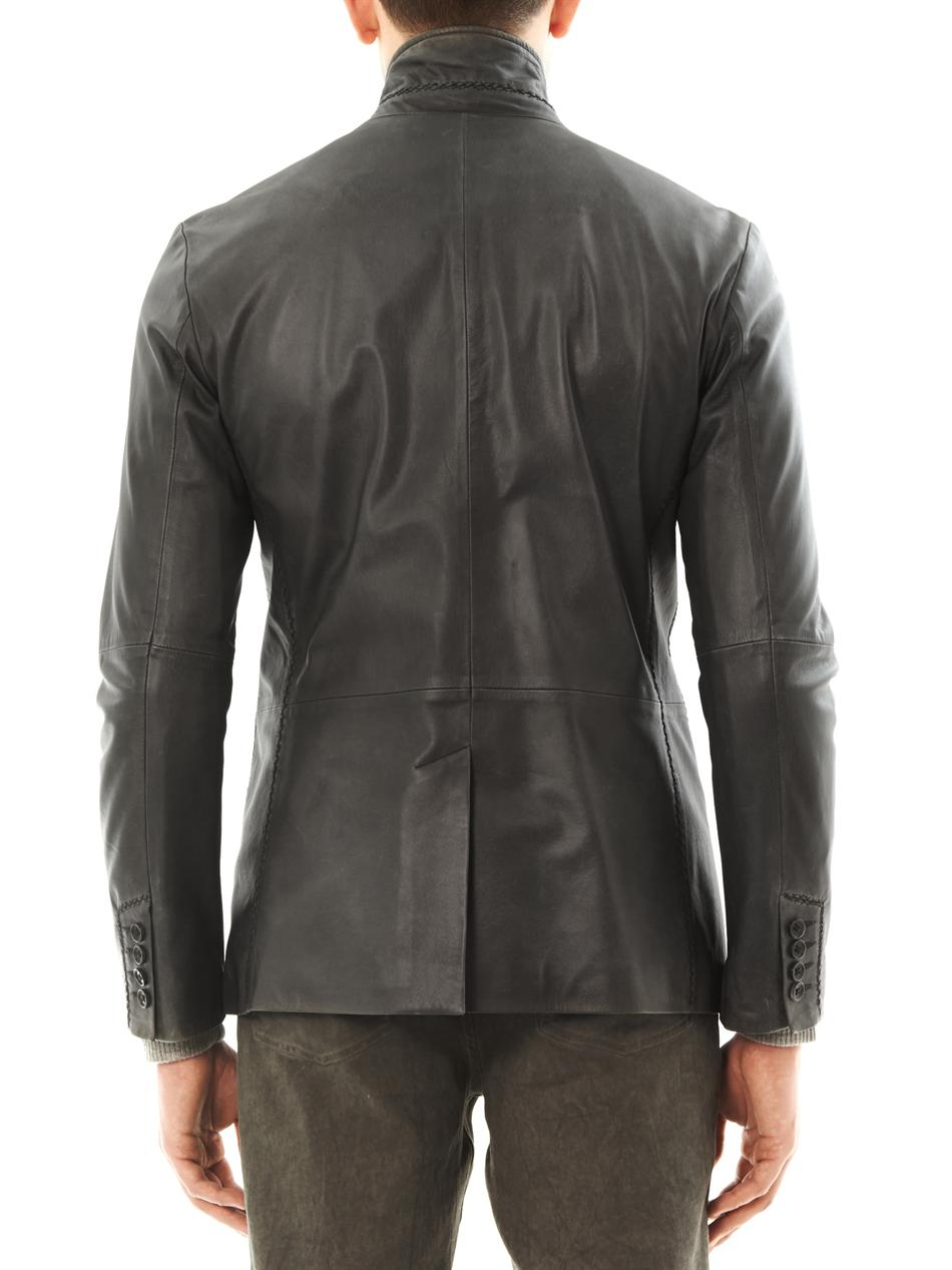 John Varvatos Button Front Leather Jacket in Grey (Gray) for Men Lyst