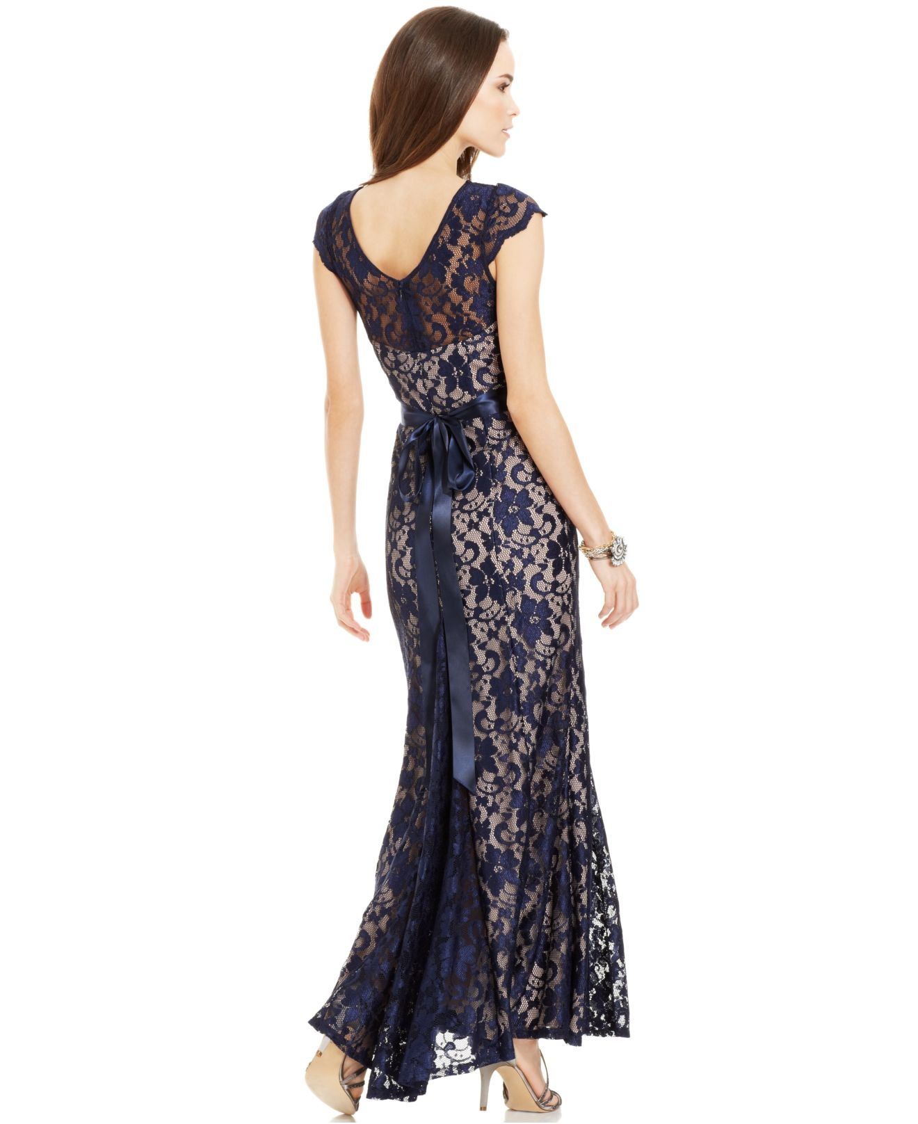 betsy and adam lace sleeve gown