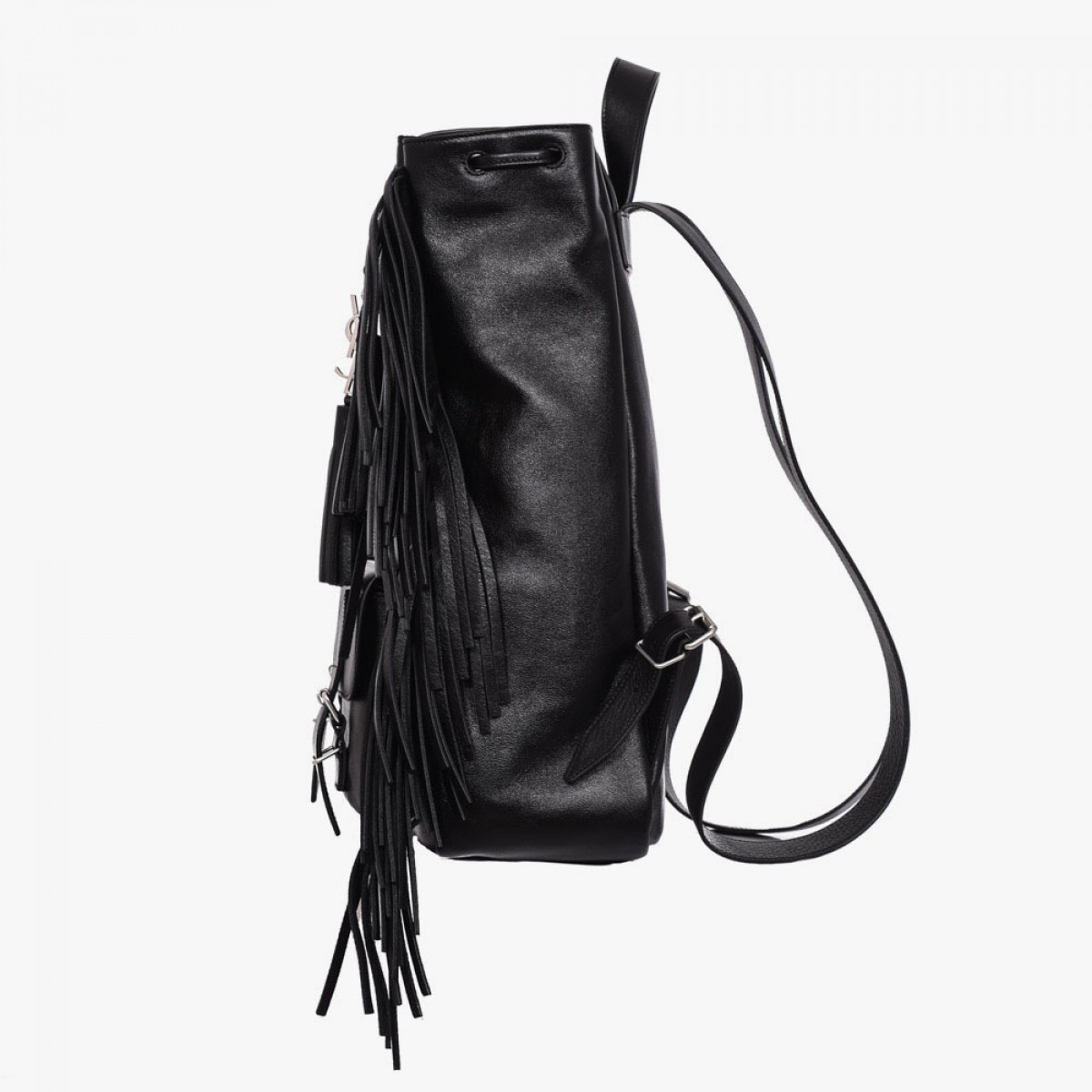 festival fringed backpack in black leather festival fringed backpack in black leather
