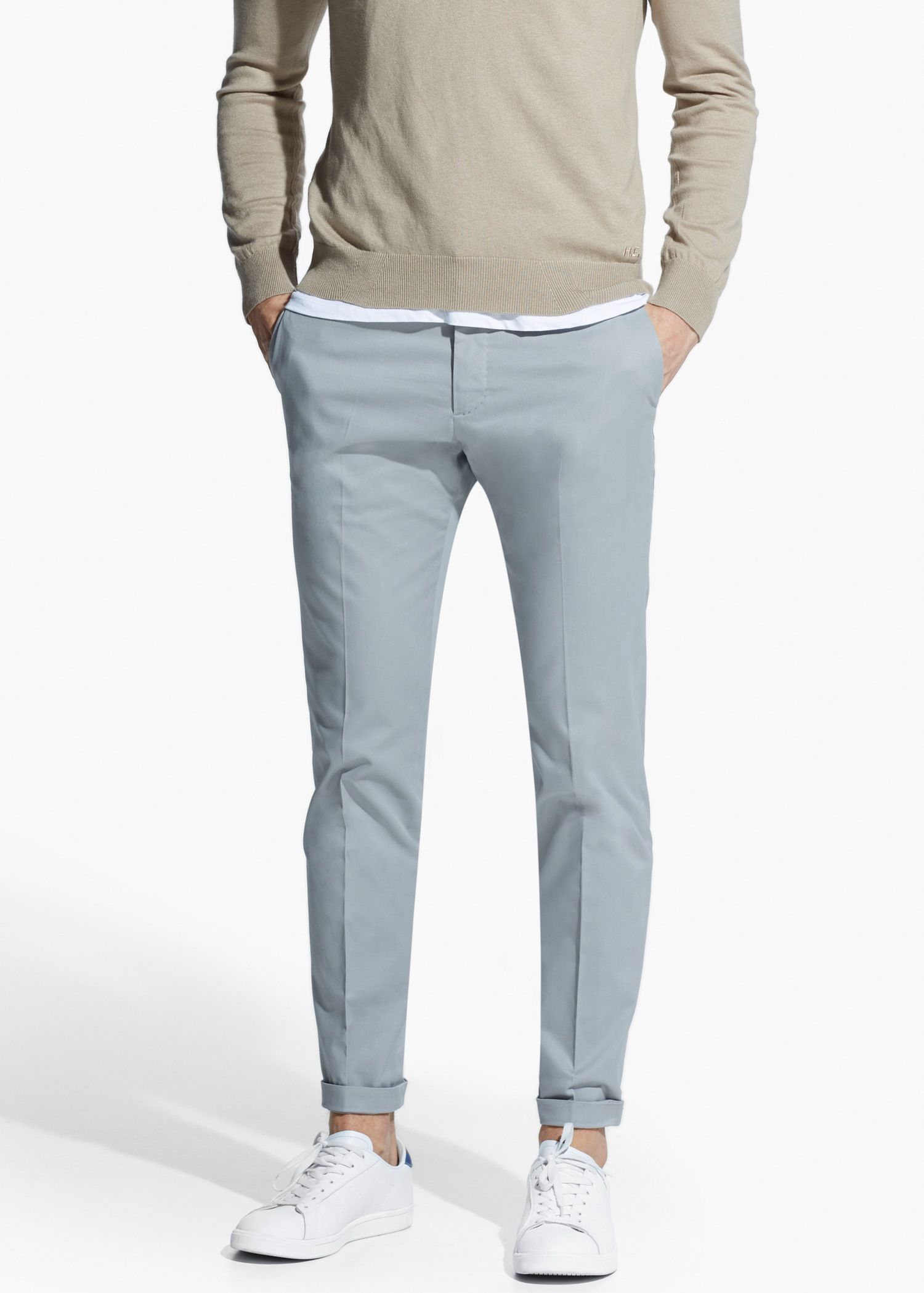 Mango Slim-Fit Tailored Cotton Chinos in Gray for Men (lt pastel grey ...