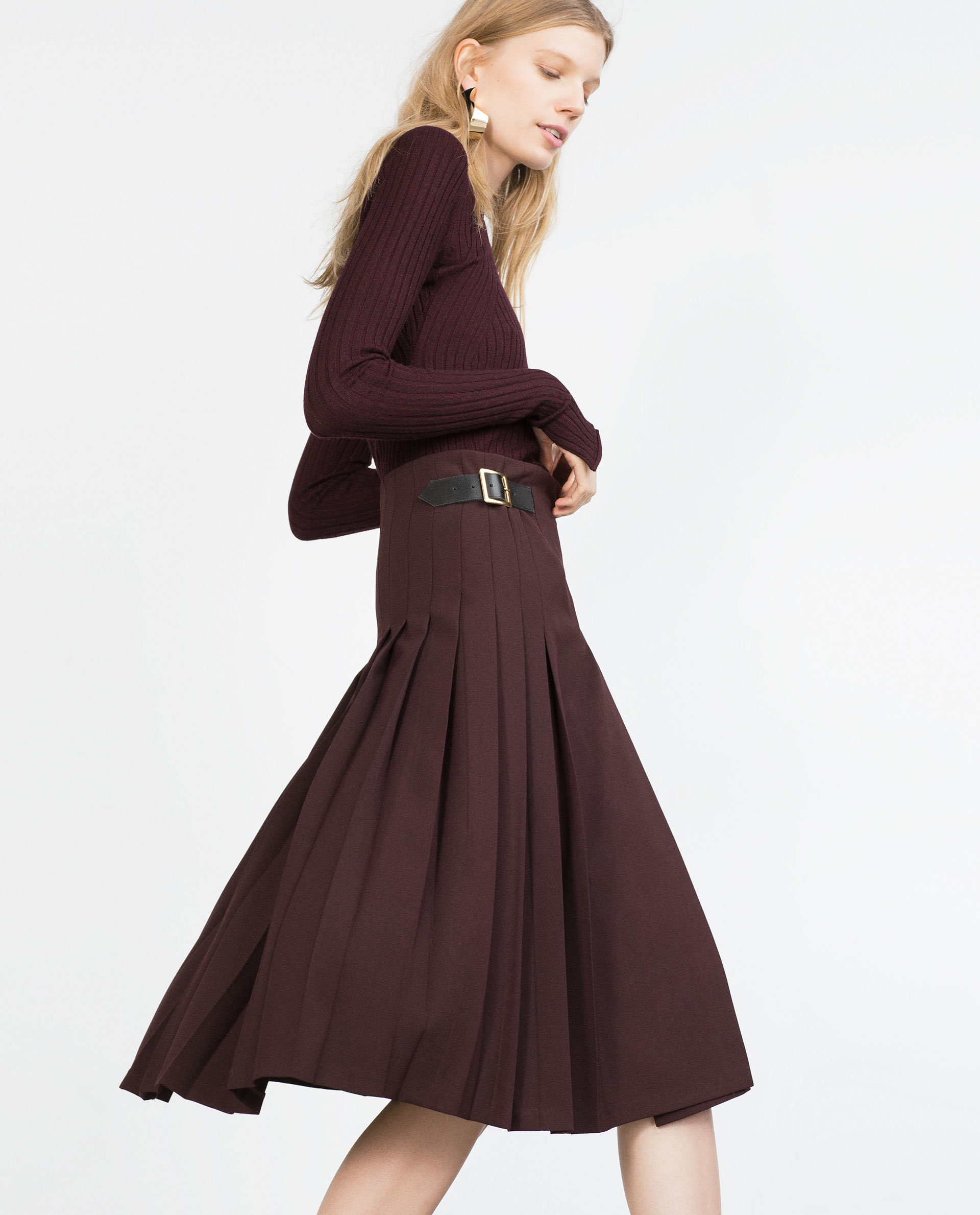 mid length pleated skirts zara