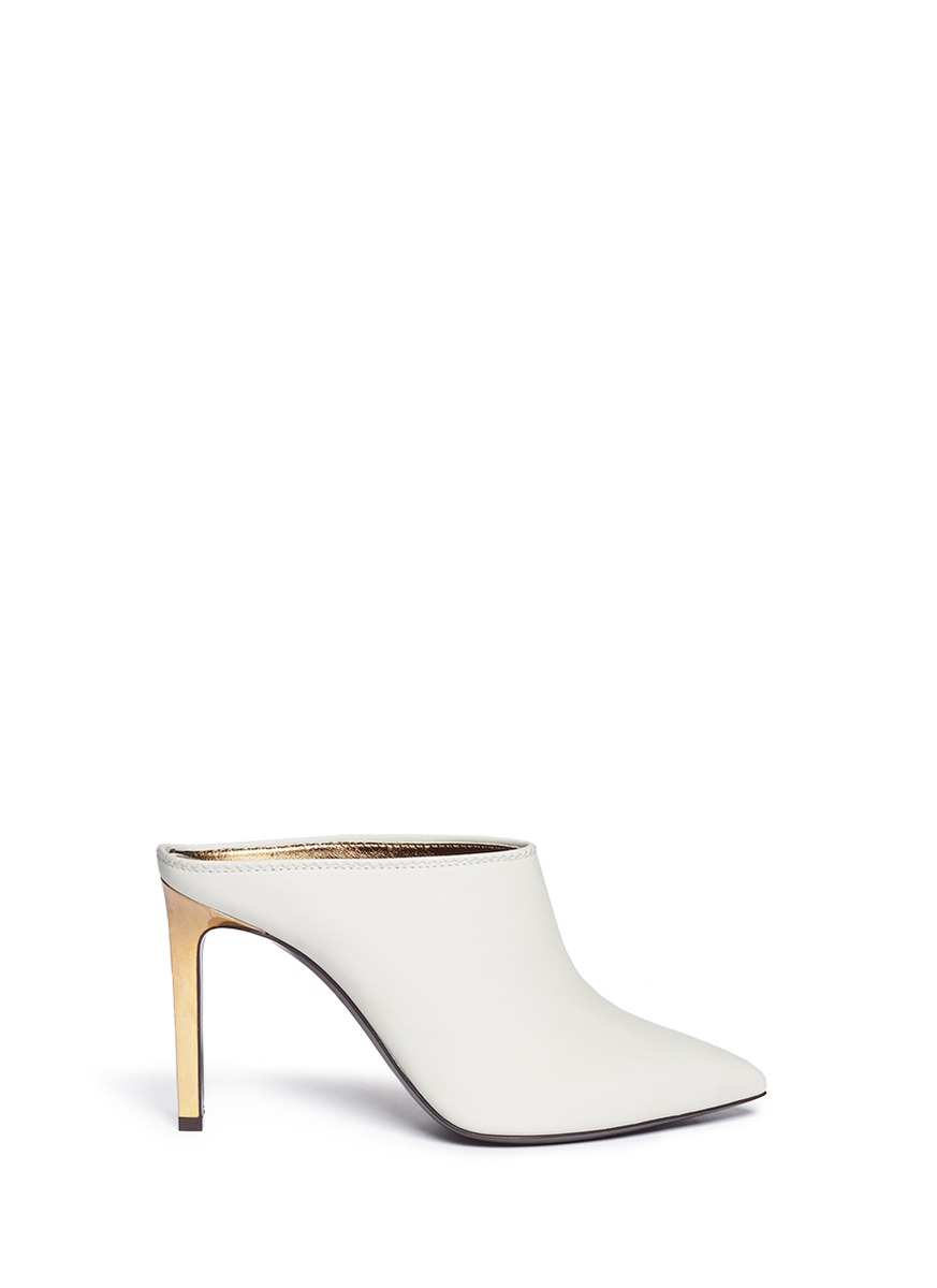 white leather mules heels